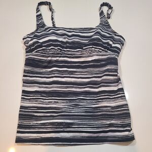 Lands' End Black and White Striped Swimsuit Top in Size 14L